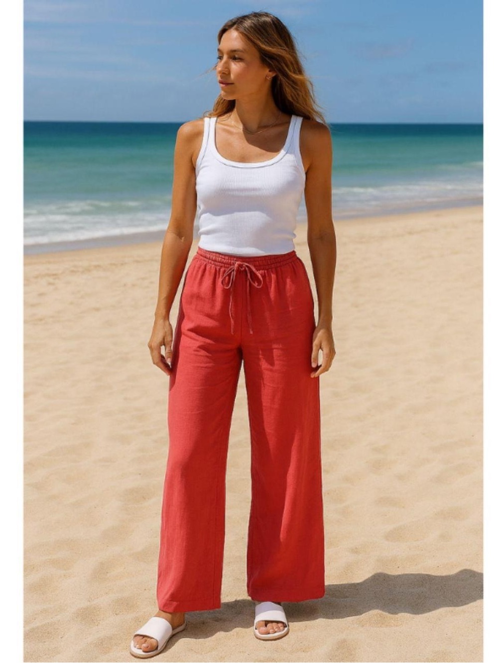 Red linen pants